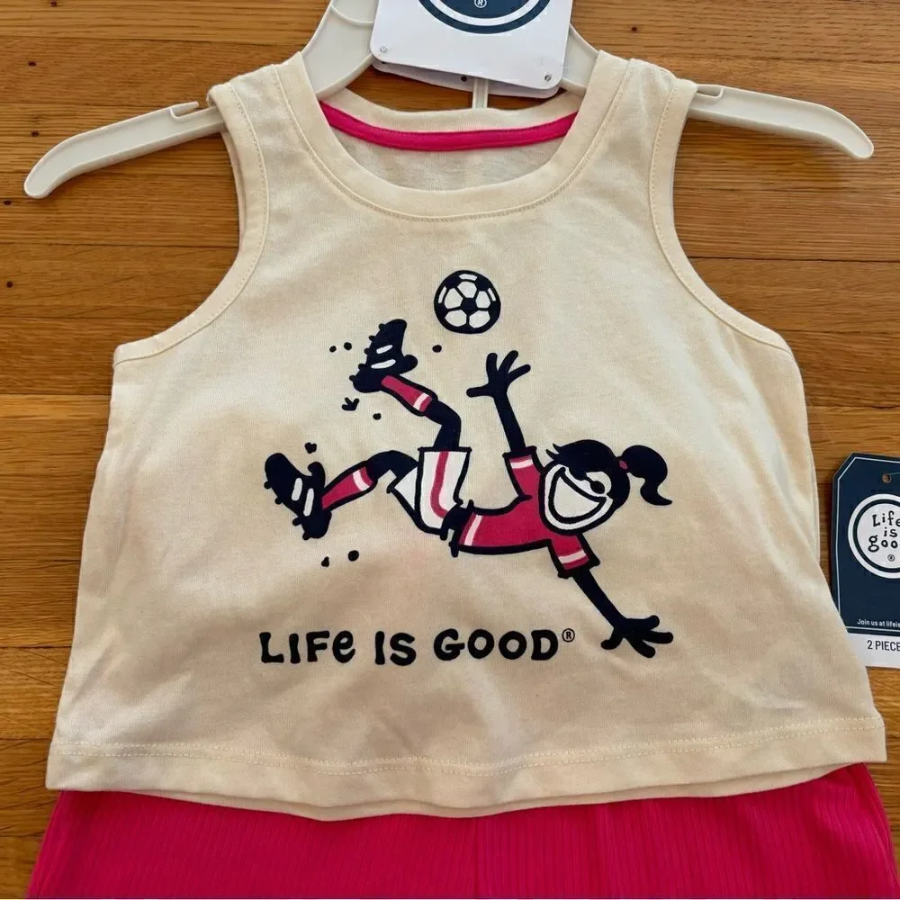 Life is Good 2 piece soccer set tank top and shorts NWT